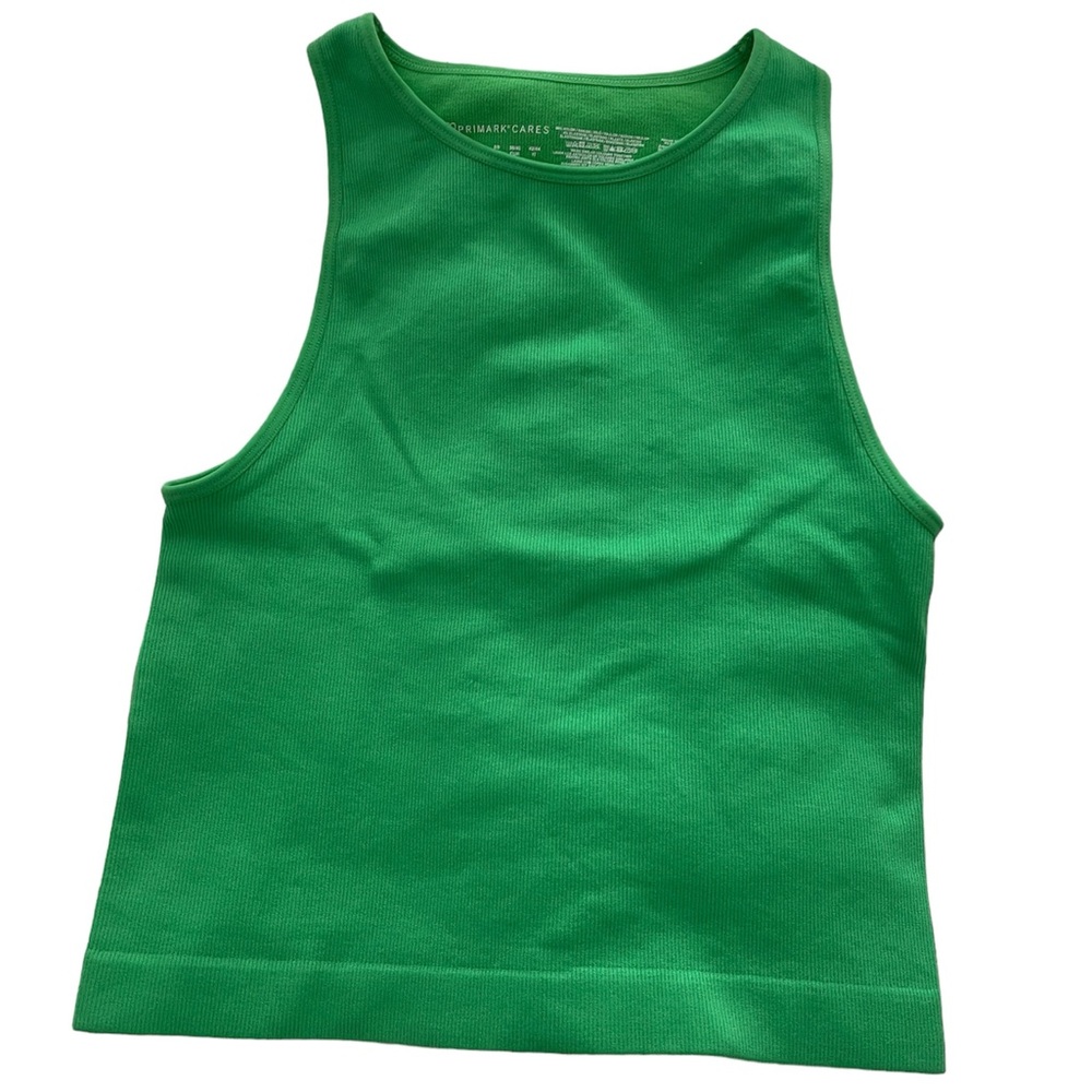 Primark Solid Ribbed Green Halter Tank Top